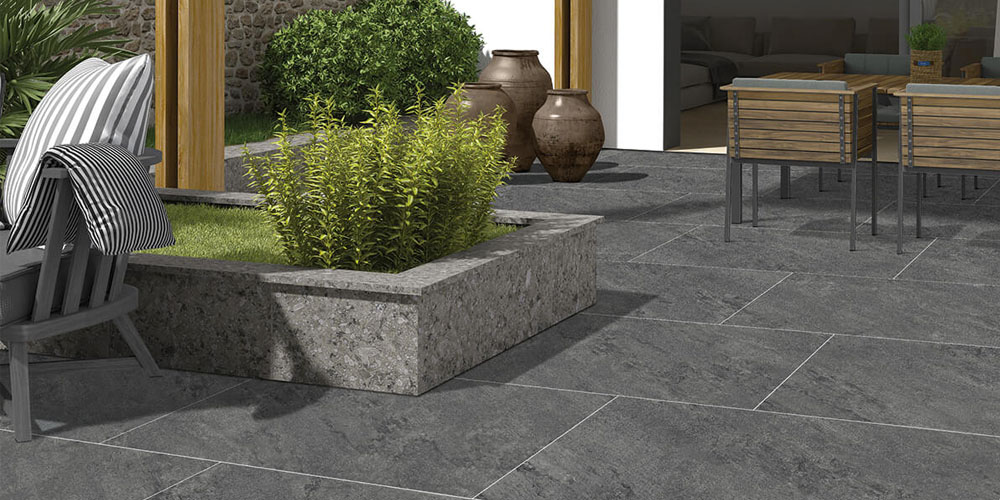 Lithos black patio paving slabs